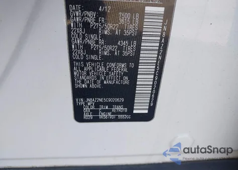 2012 Infiniti Qx56 z USA, uszkodzony, nr VIN JN8AZ2NE5C9020629